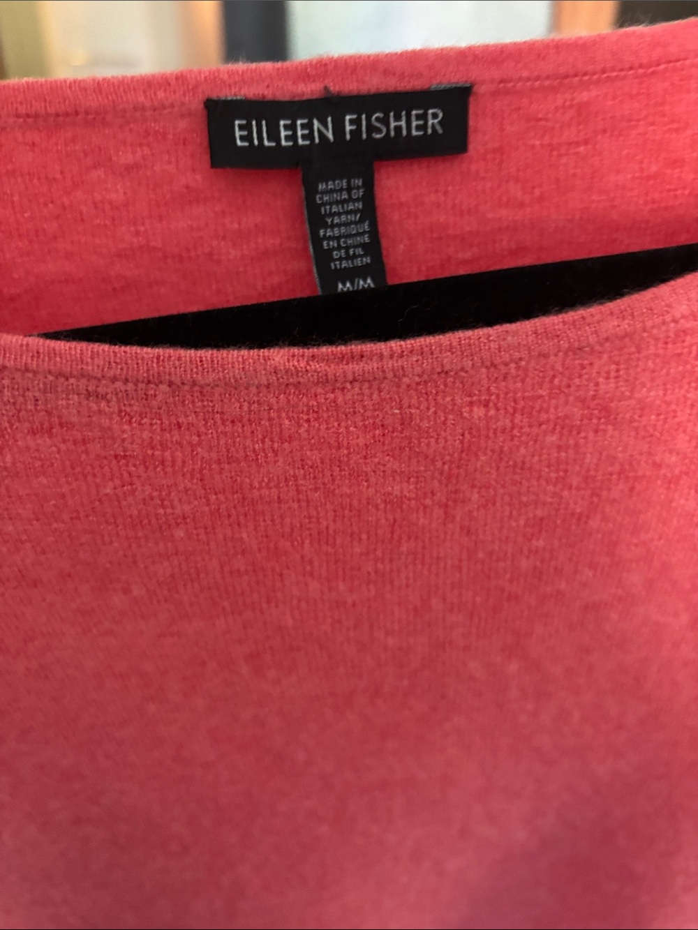 Eileen Fisher Coral-Pink Boatneck Knit Top 100% Merino Wool cozy soft Fall